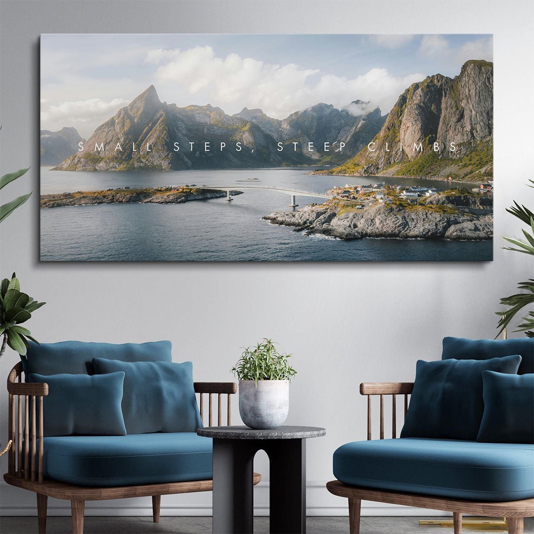 Small Steps Steep Climbs motivational canvas wall art