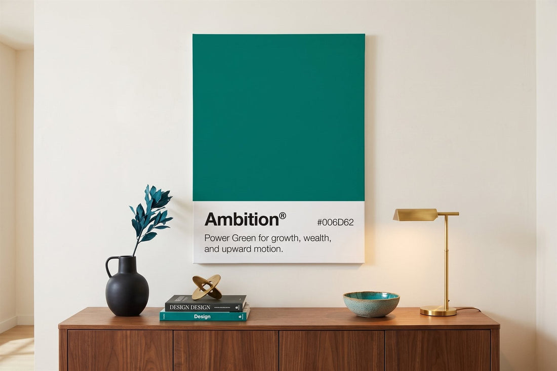 Contemporary wall art: an Ambition colour-swatch canvas in a bright modern room with teal accents