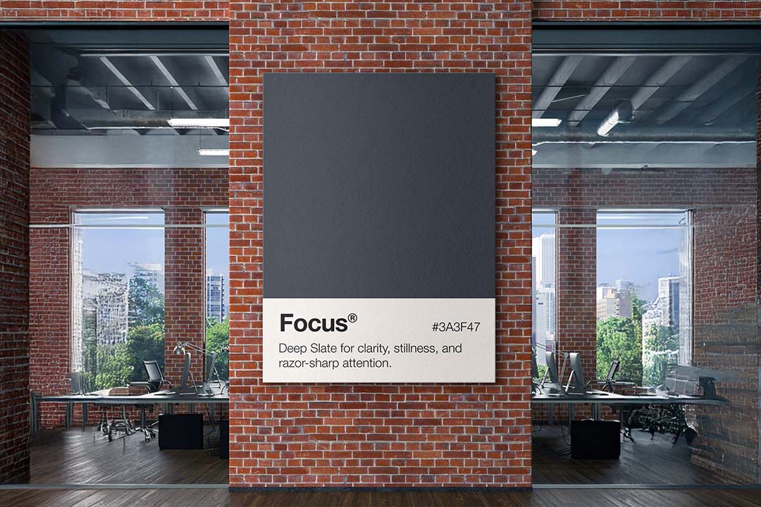 home office decor for men minimal bold canvas art professional lighting dark accents full setup