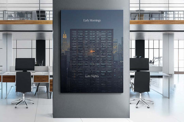 boss office decor full room bold canvas primary wall dark accents minimal desk premium