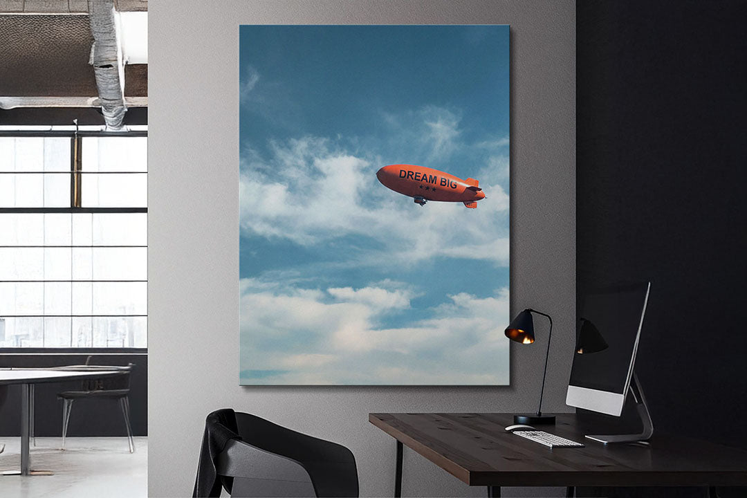 office wall art professional workspace bold motivational canvas above well-organized desk
