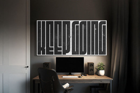 canvas wall art above home office desk minimal bold setup