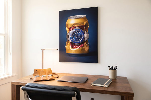Watch movement types: a Still Ticking dive watch canvas above a walnut desk with a watch roll and a laptop