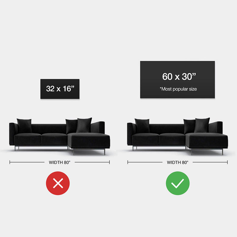 Wide canvas size comparison on wall
