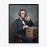 Abe On Vinyl canvas in a black floating frame