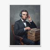 Abe On Vinyl canvas in a white floating frame