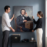 Abe On Vinyl canvas in a living room with two people