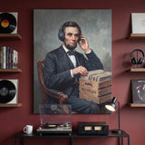 Abe On Vinyl canvas hanging in a home office