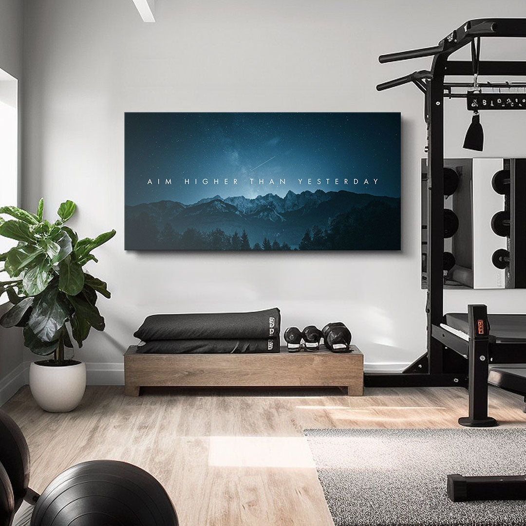 Aim Higher Than Yesterday motivational canvas wall art