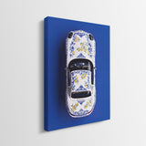 Amalfi Coast Roadster German roadster with a blue Sicilian maiolica and lemon pattern canvas wall art side profile