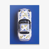 Amalfi Coast Roadster German roadster with a blue Sicilian maiolica and lemon pattern canvas wall art