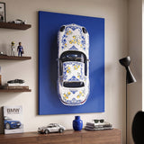Amalfi Coast Roadster German roadster with a blue Sicilian maiolica and lemon pattern canvas wall art in a dark enthusiast den