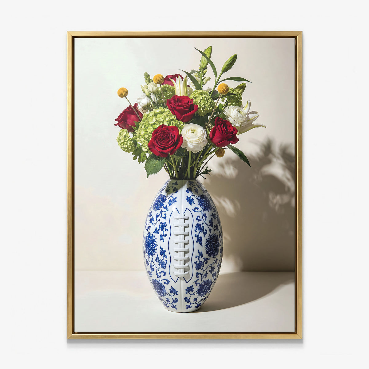 American Football Vase canvas with gold frame