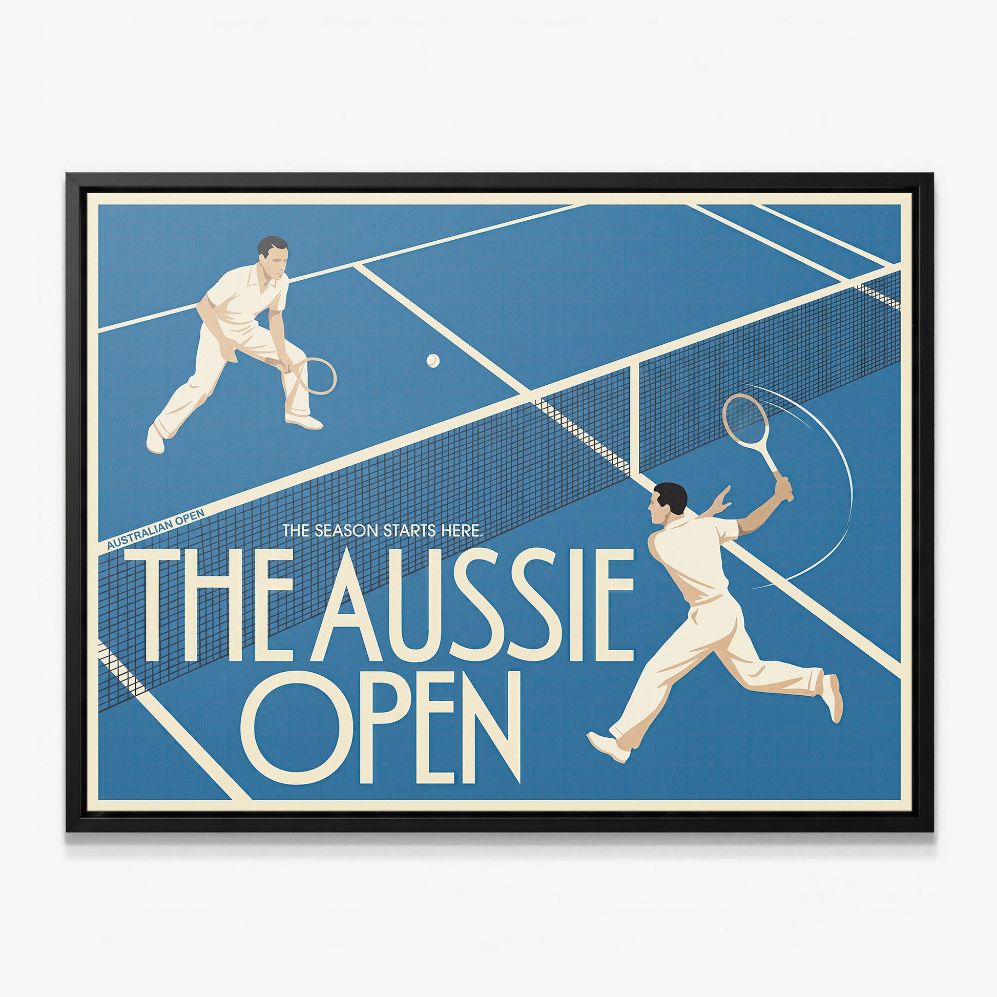 Aussie Open tennis canvas with black frame