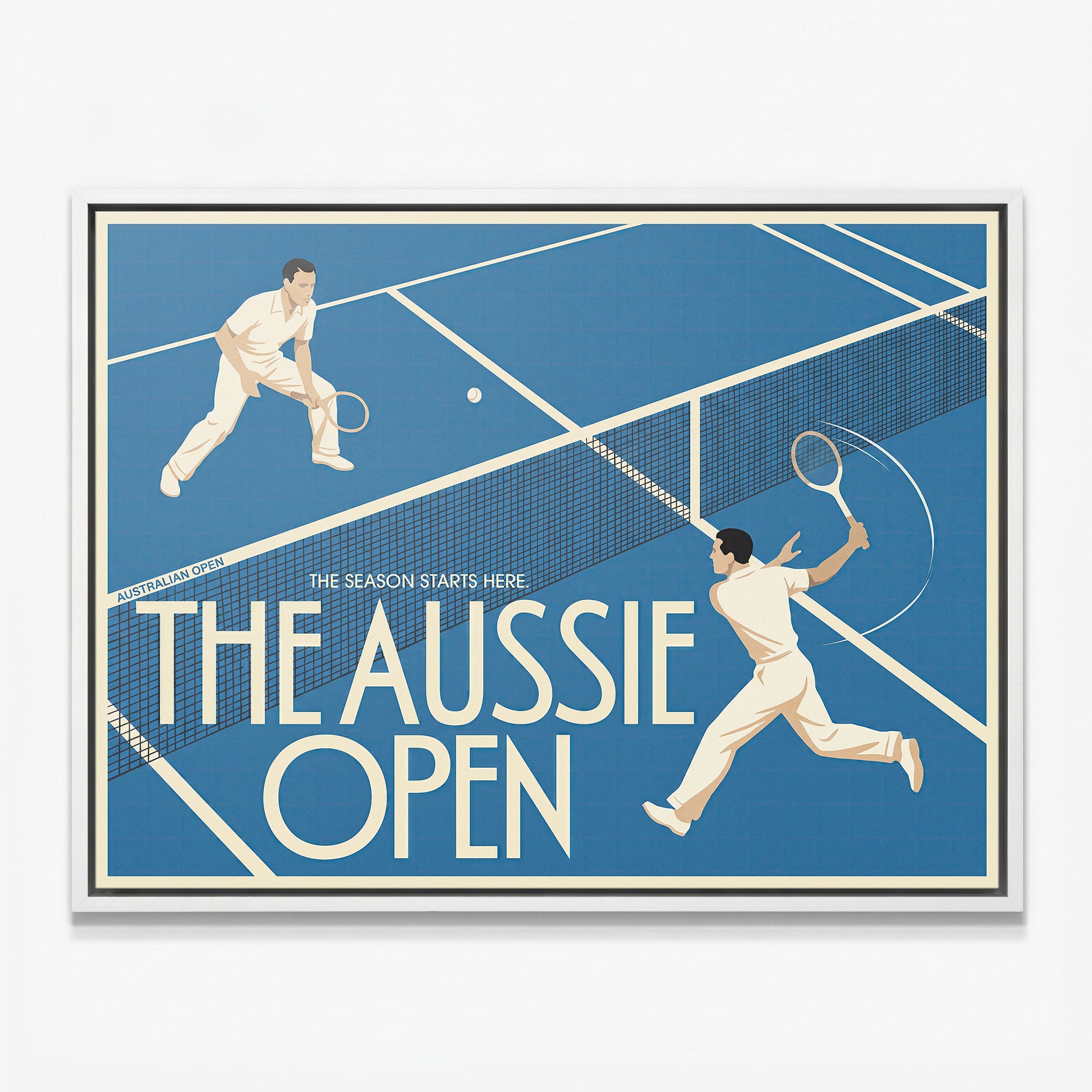Aussie Open tennis canvas with white frame