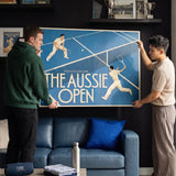 Aussie Open tennis canvas in a styled tennis den