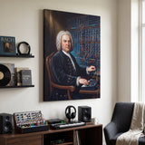 Bach Rewired portrait canvas on a plain painted wall