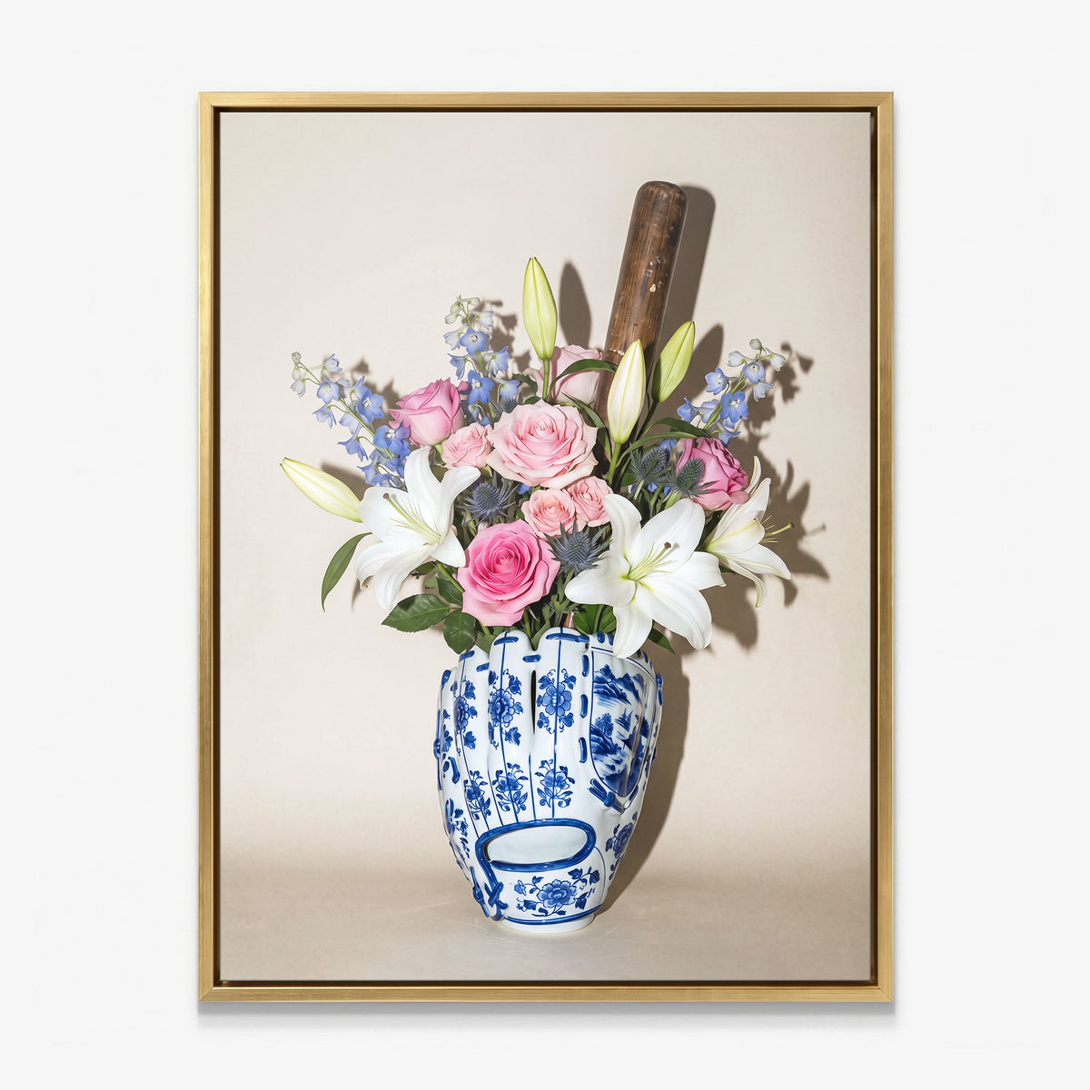 Baseball Vase canvas with gold frame