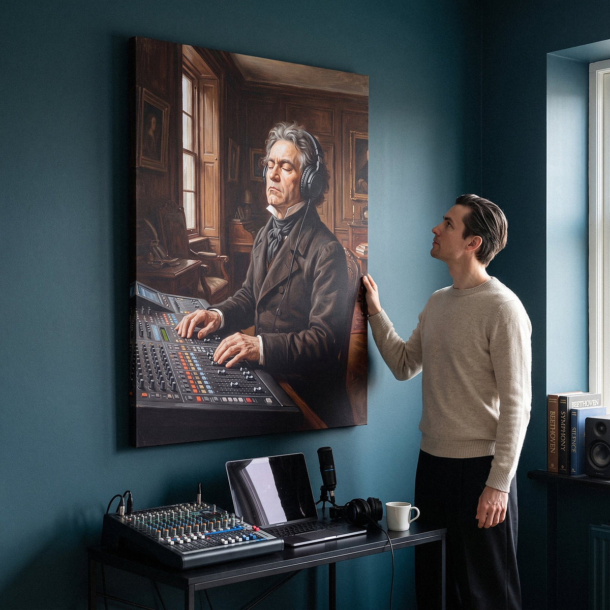 Beethoven Unmuted canvas above a desk with a person looking at it