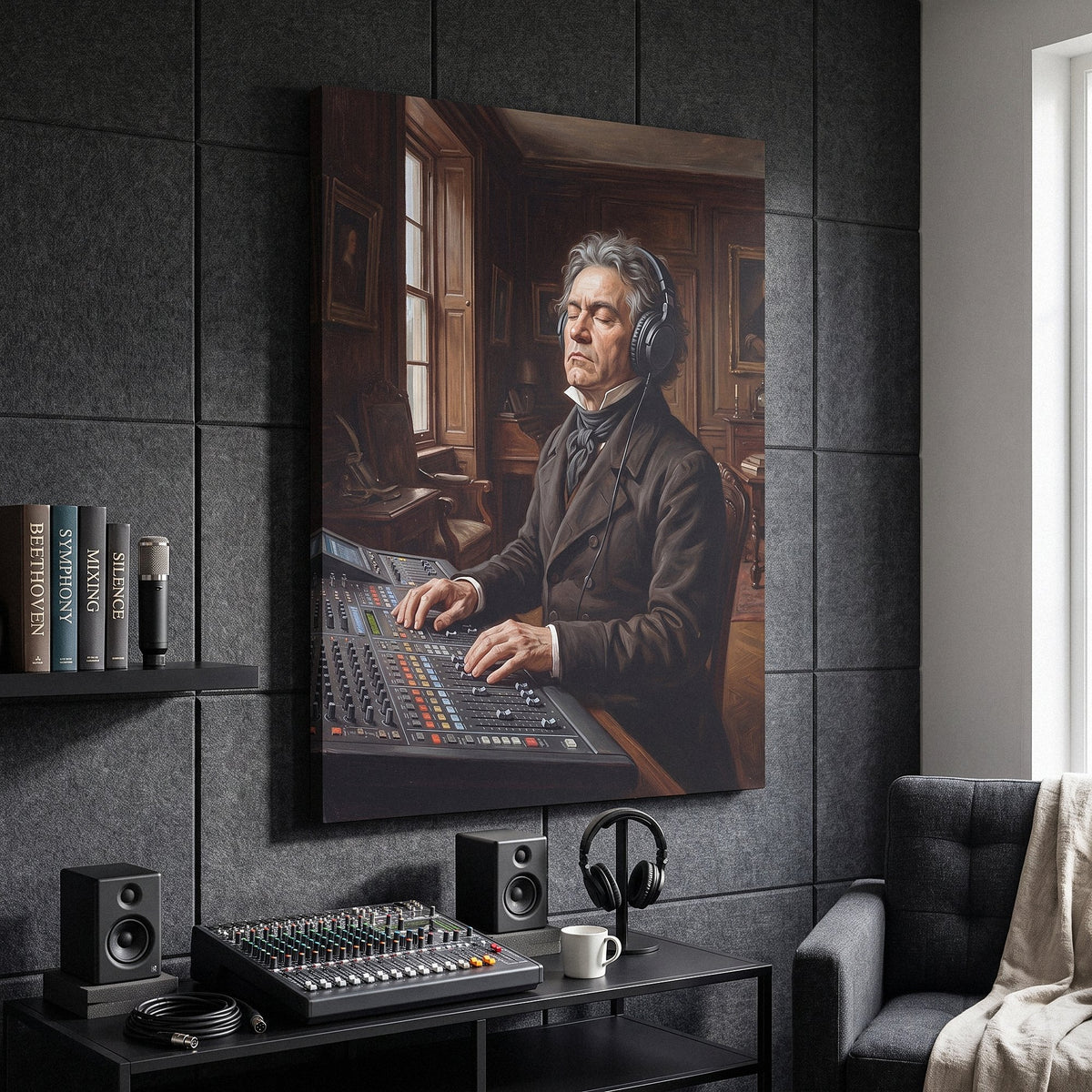Beethoven Unmuted portrait canvas on a plain painted wall
