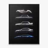 Bloodline German coupe generation evolution lineage canvas wall art in a black floating frame