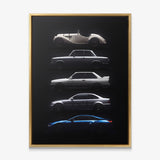 Bloodline German coupe generation evolution lineage canvas wall art in a gold floating frame