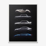 Bloodline German coupe generation evolution lineage canvas wall art in a white floating frame