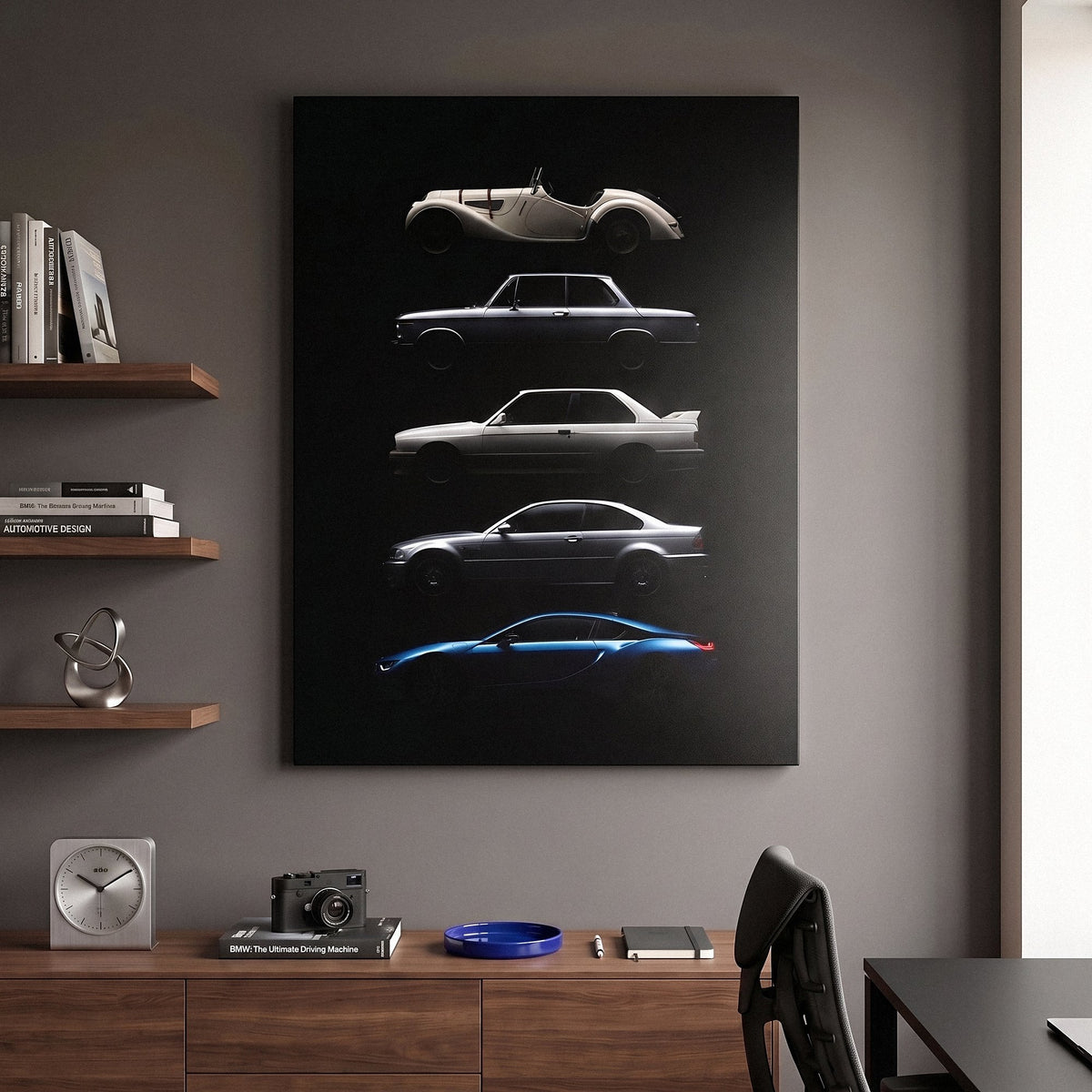 Bloodline German coupe generation evolution lineage canvas wall art in a modern home office