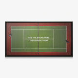 Break Boundaries Match tennis canvas print in a black floating frame