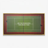 Break Boundaries Match tennis canvas print in a gold floating frame