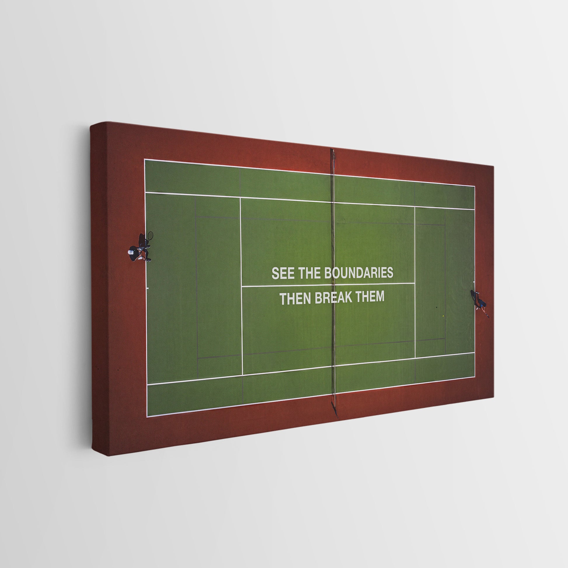 Side profile of the Break Boundaries Match tennis gallery-wrapped canvas showing its depth