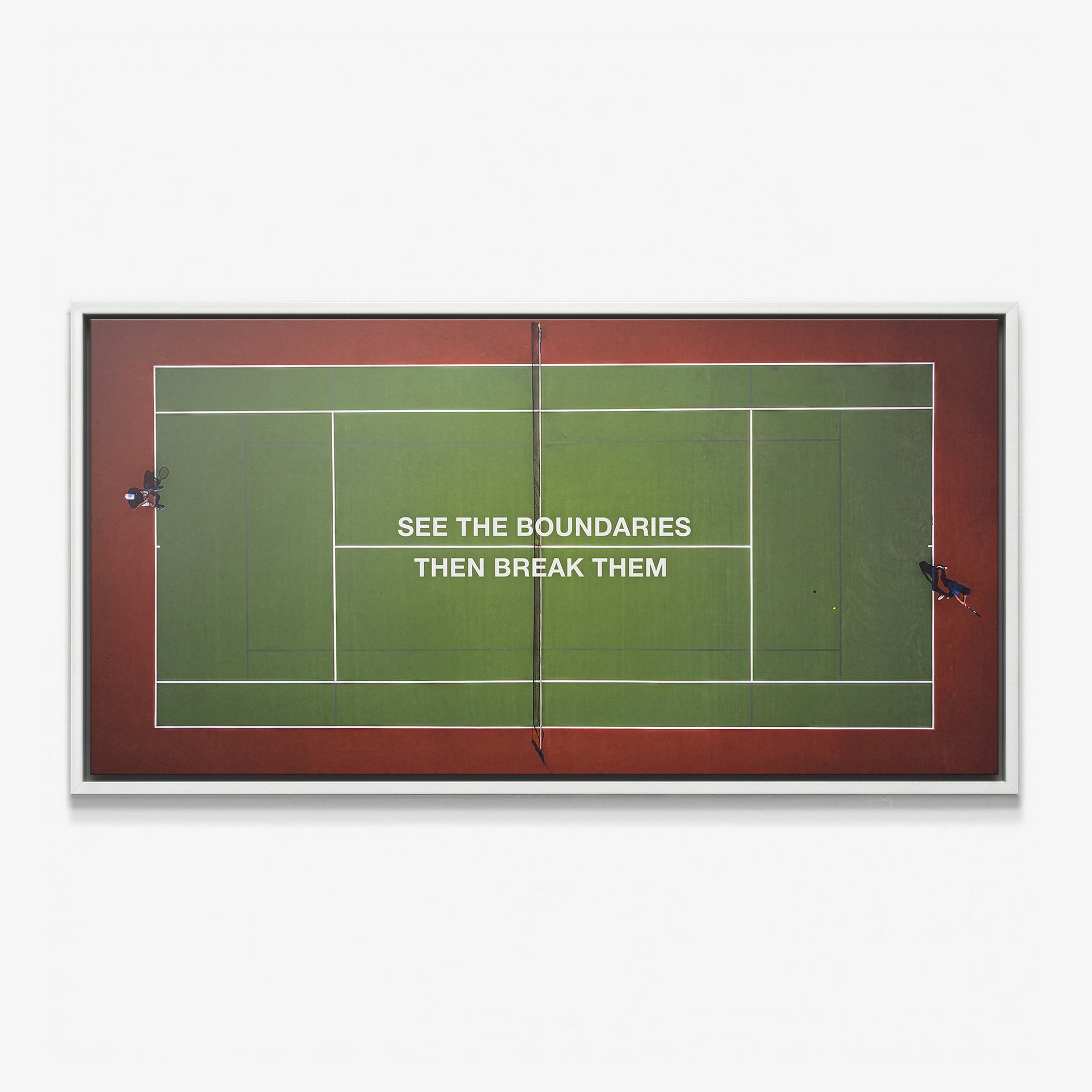 Break Boundaries Match tennis canvas print in a white floating frame