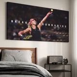 Break Boundaries tennis canvas print on a living room wall at a gentle angle showing the gallery-wrapped edge