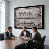 Boss Vs Leader Slab canvas wall art in a modern office meeting room