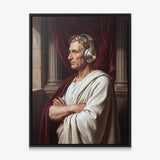 Caesar On Repeat canvas in a black floating frame