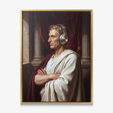 Caesar On Repeat canvas in a gold floating frame