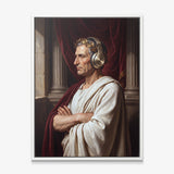Caesar On Repeat canvas in a white floating frame
