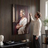 Caesar On Repeat canvas above a desk with a person looking at it