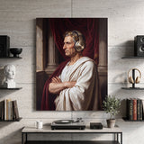 Caesar On Repeat canvas hanging in a home office