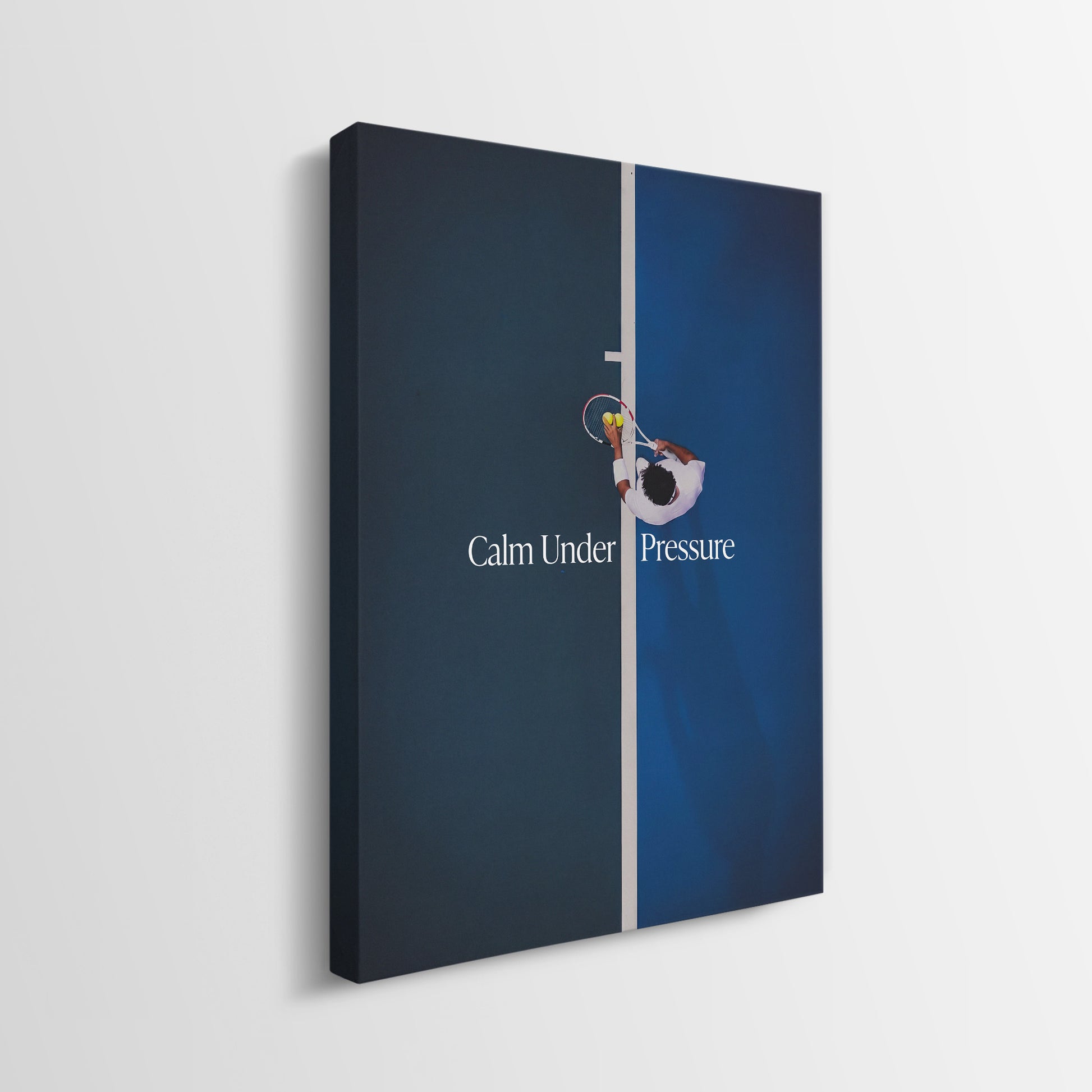 Side profile of the Calm Under Pressure tennis gallery-wrapped canvas showing its depth