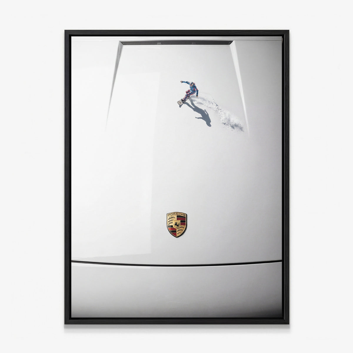 Car Boarding canvas in a black floating frame