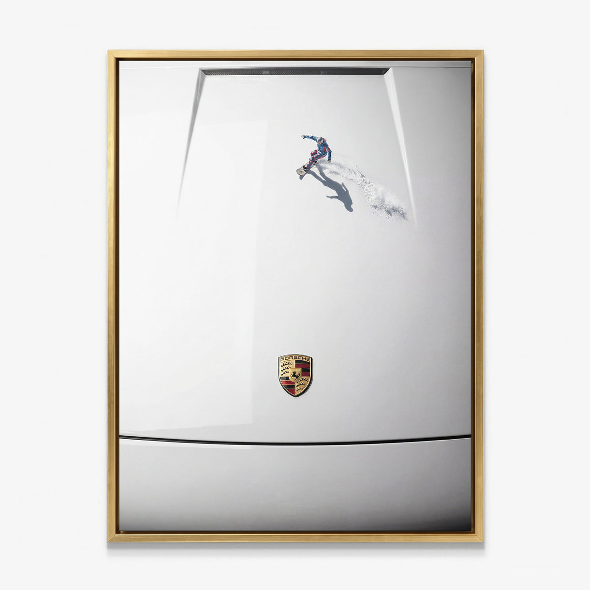 Car Boarding canvas in a gold floating frame