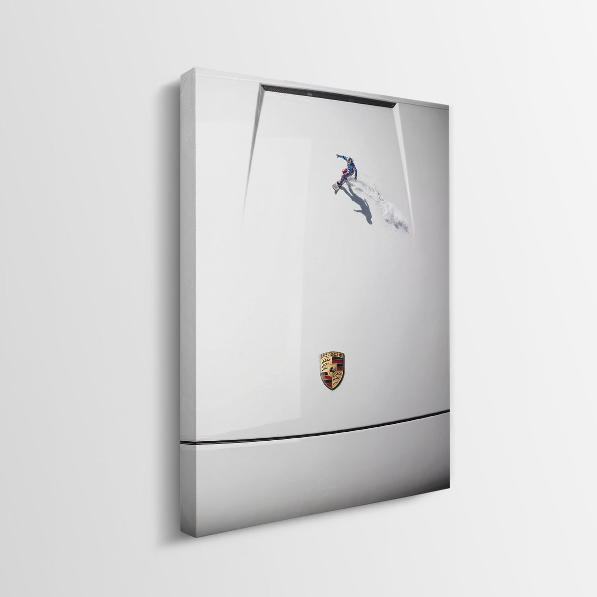 Side view of the Car Boarding gallery-wrapped canvas showing the mirrored print edge