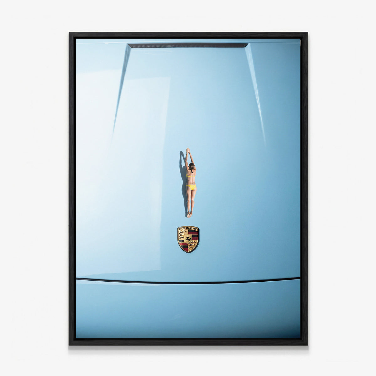 Car Dive canvas in a black floating frame