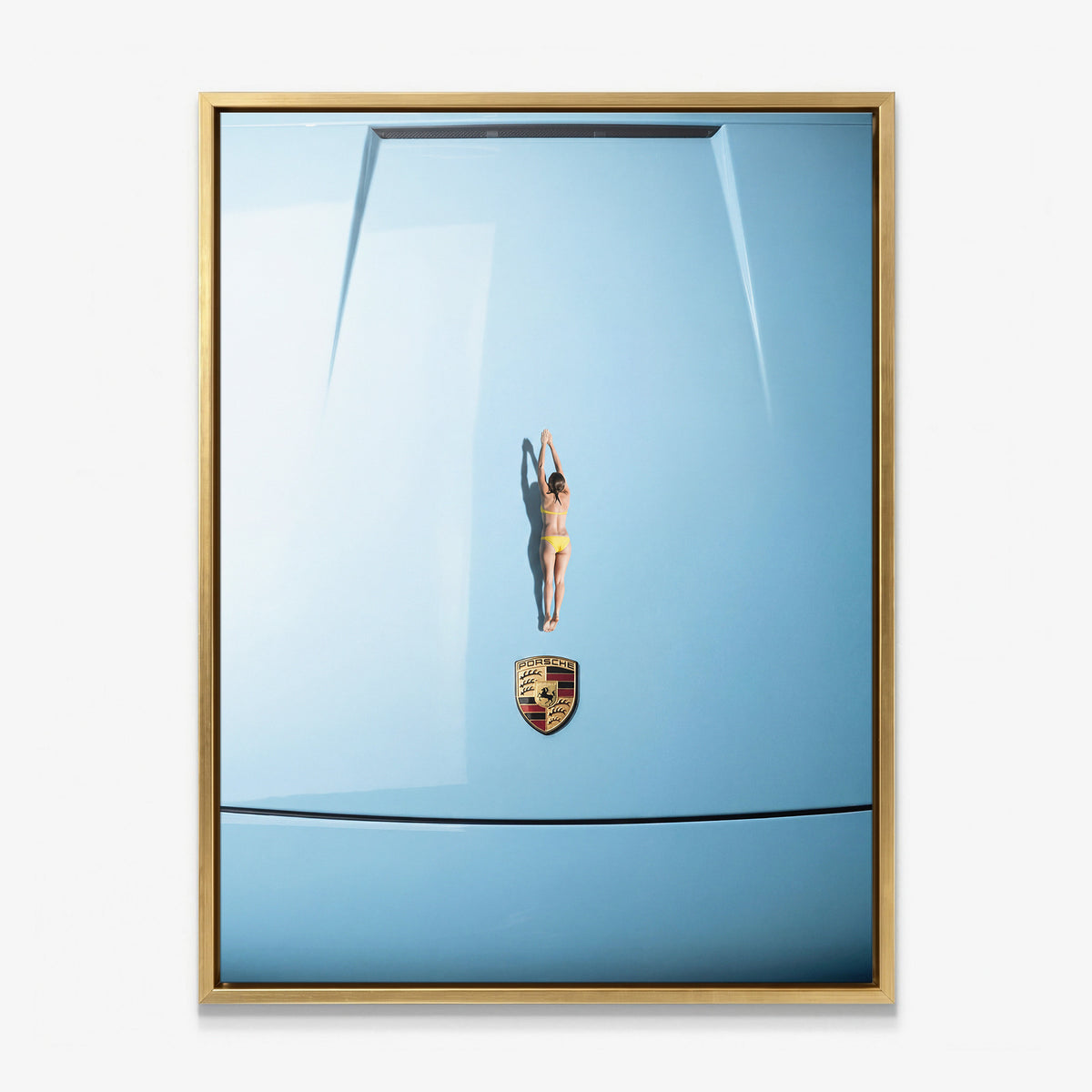 Car Dive canvas in a gold floating frame