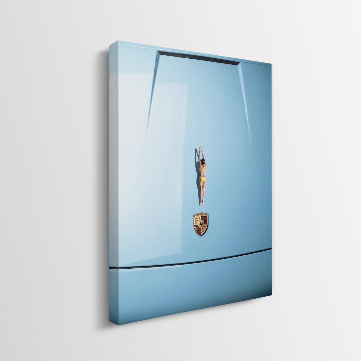 Side view of the Car Dive gallery-wrapped canvas showing the mirrored print edge