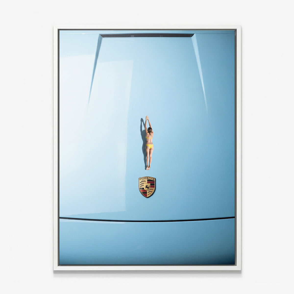 Car Dive canvas in a white floating frame