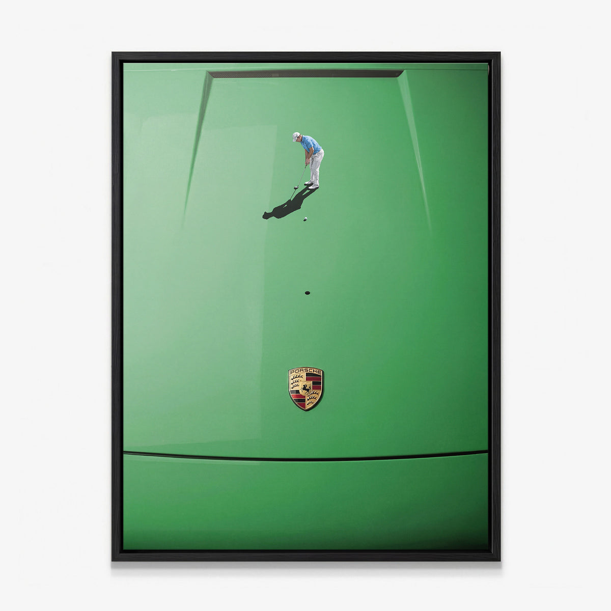 Car Putt canvas in a black floating frame