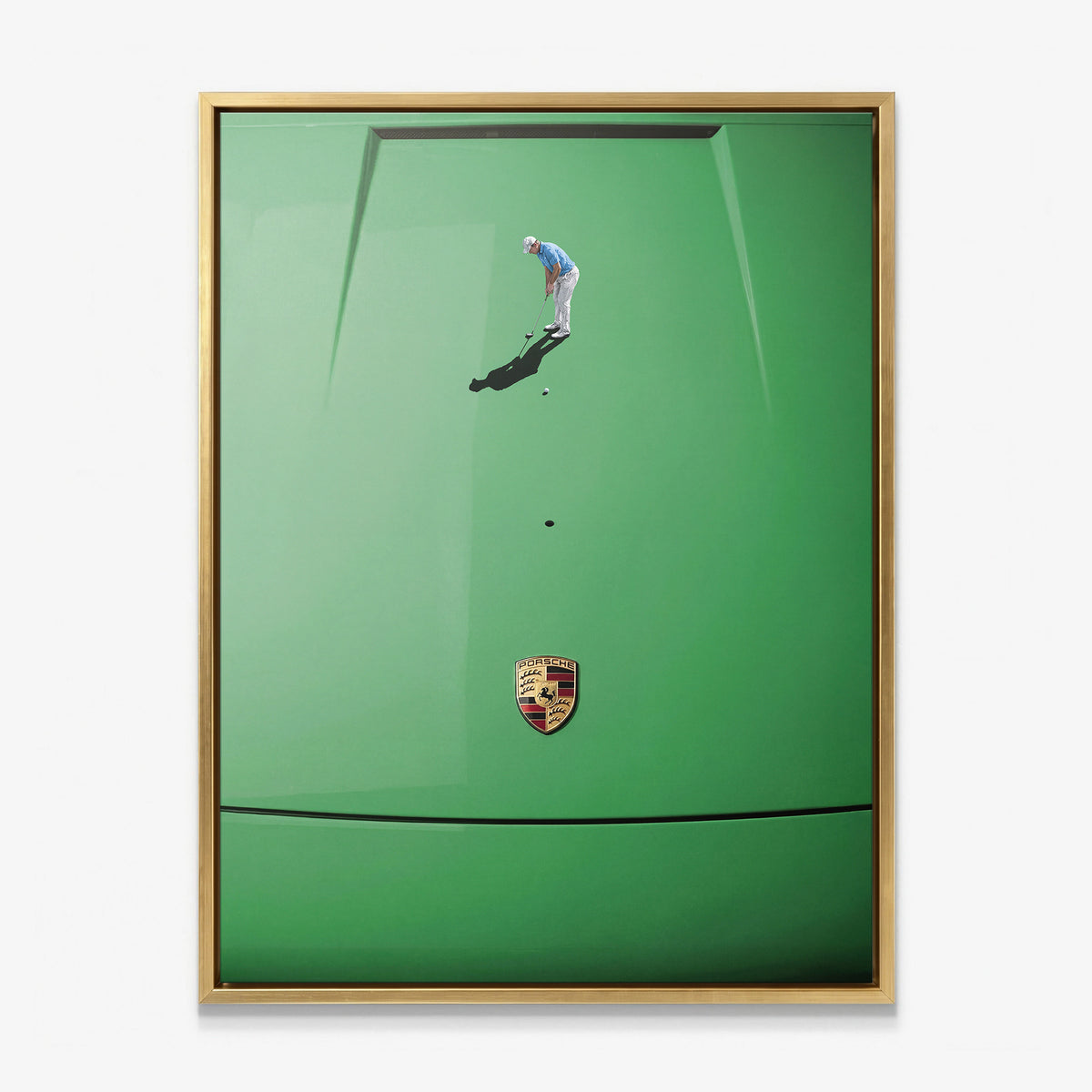 Car Putt canvas in a gold floating frame