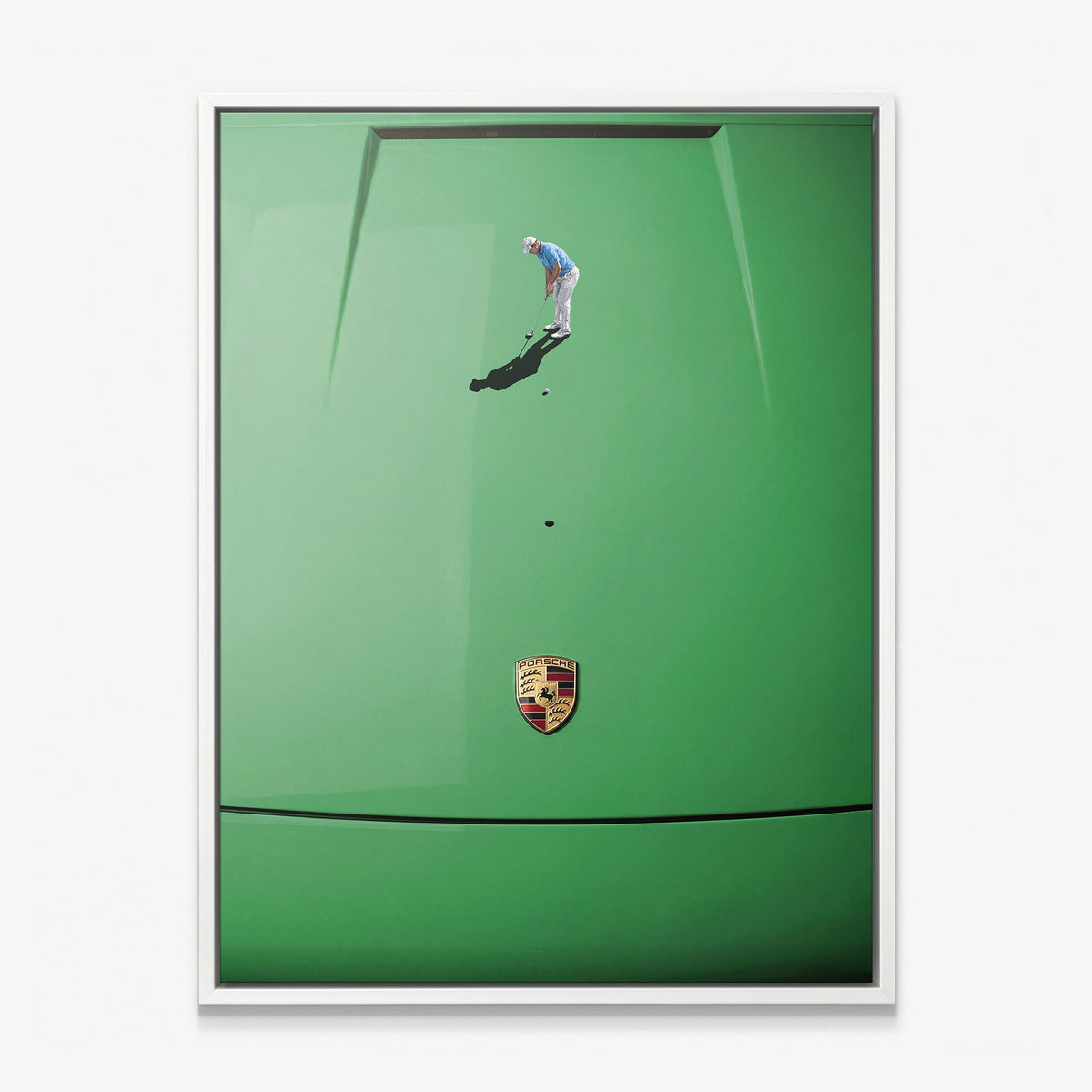 Car Putt canvas in a white floating frame